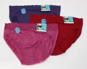 NWT set/3 VANITY FAIR FLATTERING LACE HI CUT 13280 PURPLE RED PINK 8/XL - Picture 1 of 5