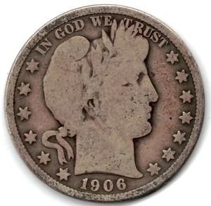 1906 Barbiere mezzo dollaro gradi BUONO + ~ CERCHI COMPLETI ~ VEDI LA SCANSIONE pz h 2 - Foto 1 di 5