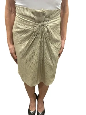 Mini falda bolsa de papel Abigail de cuero perforado vintage color tostado Y2K Elie Tahari 0 Foto 1 de 4