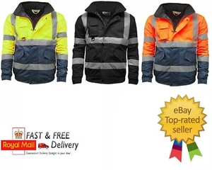 Workwear HI VIZ Safety Bomber Jacket Coat Contractor Highway Waterproof Working - Picture 1 of 9