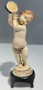Vintage Fontanini Depose Italy Boy Cherub w Tamborine Spider Mark Figurine - Picture 1 of 9