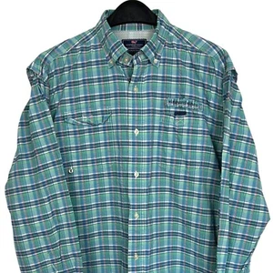 Vineyard Vines Men's Large "Harbor Shirt" Vented Nylon Quick Dry Plaid Green - Picture 1 of 7