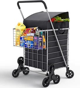 Stairs Climbing Shopping Cart W/Waterproof Basket Liner & 360° Swivel Wheels | F - Picture 1 of 6