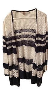 Roz & Ali Open-Knit Cardigan Sweater Womens Size 3X Navy White Open Front. BB2 - Picture 1 of 4