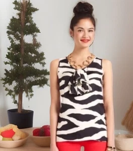 KATE SPADE Blouse Womens X-Small White Black Zebra Print Silk Ciara Ruffle Tank - Picture 1 of 10