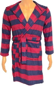 KOMAR Boys DRESSING GOWN Blue Burgundy Stripe FLEECE 5-6 7-8 10-12 Years - Picture 1 of 7
