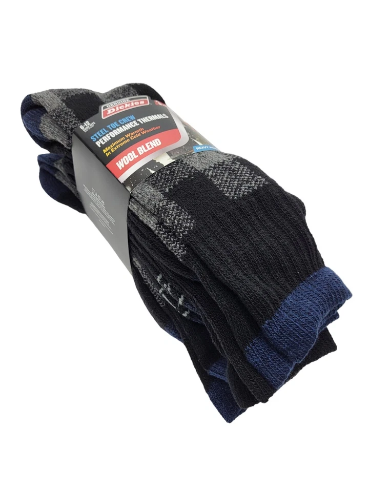 Dickies Men’s Crew Socks 3 Pair Steel Toe Black/Gray Wool Thermal Shoe Sz 6-12