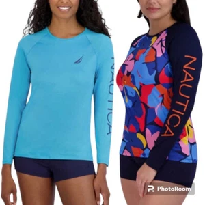 Nautica Women's UPF 30+ Long Sleeve Beach Rash Guard Swim Top - Picture 1 of 17