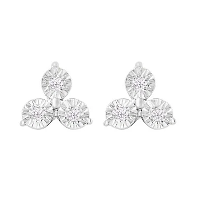 Aretes de tres piedras enchapados en oro blanco de 14 k con diamantes naturales blancos Foto 1 de 4