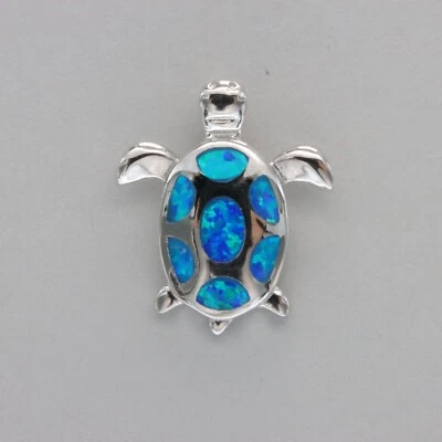 Colgante Tortuga Ópalo de Fuego Azul PLATA ESTERLINA 925 Acabado Rodio Tortuga #48e Foto 1 de 4