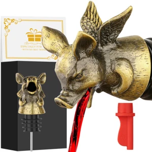 Antique Flying Pig 2-In-1 Wine Bottle Pourer Stopper Bar Accessory Club Stoppers - Picture 1 of 16
