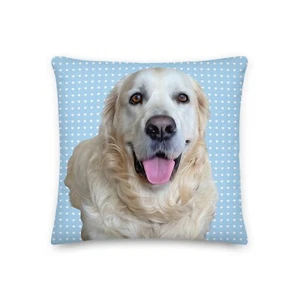NUEVO - Golden Retriever con fondo azul y corazones - Cojín / Almohada - Imagen 1 de 2