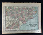 Antique 1919 USA Map Double Sided North Carolina and South Carolina