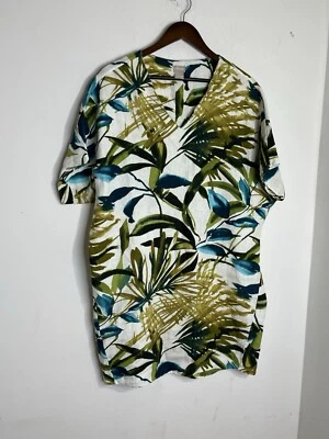 Chico's LINEN botanical Rain Forest Print Kaftan Tunic Top Blouse  2 L (13) - Image 1 of 4