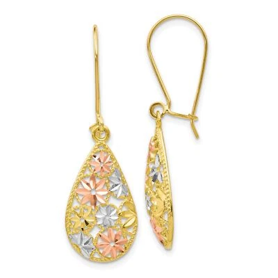 10k Yellow Gold Diamond-Cut Dangle Earrings - Image 1 of 4