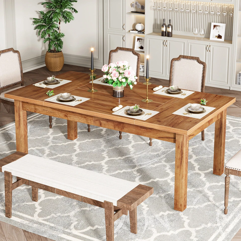 Mesa de comedor rectangular grande de madera de 71" para 6 a 8 personas Foto 1 de 4