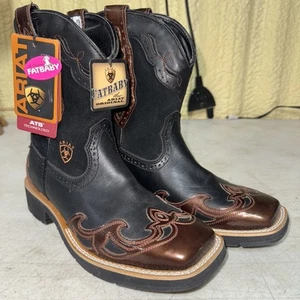 Ariat Women's Show Baby Square Toe Wing Tip Fatbaby Leather Cowgirl Boots 6.5 - Picture 1 of 5