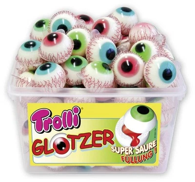 60 Trolli Glotzer Augen Halloween Fruchtgummi gefüllt Süßes (23,04 EUR/kg) - Bild 1 von 3