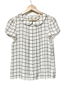 Ann Taylor Loft Hemd Damen S weiß Rüschen kariert Fairycore Cottagecore - Bild 1 von 5
