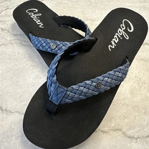 Women’s Cobian Blue Woven Braided Bounce Mush Flip Flops Sandals - Picture 1 of 7