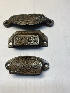 3 Vintage Fancy  Cast Iron Drawer Pull - Picture 1 of 6
