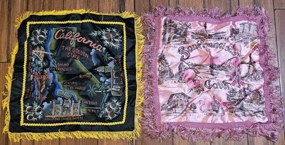 Vintage California Souvenir Pillow Cover Silk Fringe Lot Of 2 San Francisco Pink - Image 1 of 4