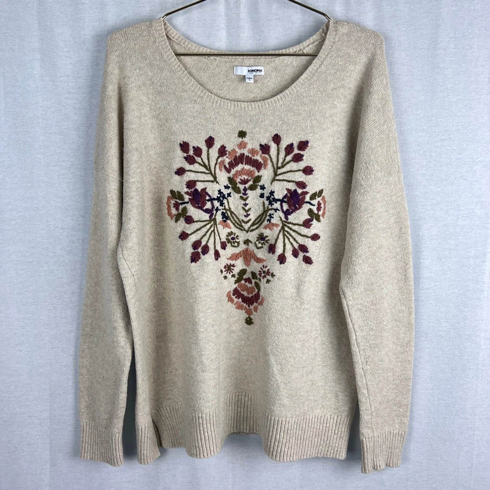Suéter Sonoma Mujer Grande Floral Bordado Tejido 3D Pullover Abuela Casa de Campo Foto 1 de 4