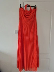 ASOS Orange Pleated Halterneck Long Dress Size 16, New Never Worn - Picture 1 of 9