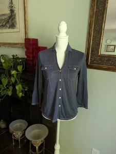 J.Mclaughlin Womens XS Brynn Linen Blend Top Blue Stretch Button Down Pockets 76 - Bild 1 von 12