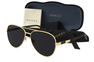 GUCCI GG1163S 001 Gold Brown Havana Metal Men's Pilot Aviator  Sunglasses NEW - Image 1 of 4