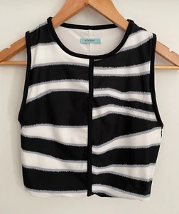 KOOKAI Crew Neck Crop Top Size 1 (Aus 10) Sleeveless Black White Abstract Stripe - Picture 1 of 6