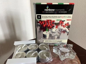 Rainbow Moment Tea Light Candles Colored Flames Star Shape Crystal Candle Holder - Picture 1 of 10