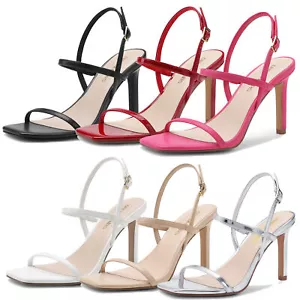 Women Heeled Sandals High Stilettos Square Toe Sexy Wedding Party Dress Sandals - Picture 1 of 28