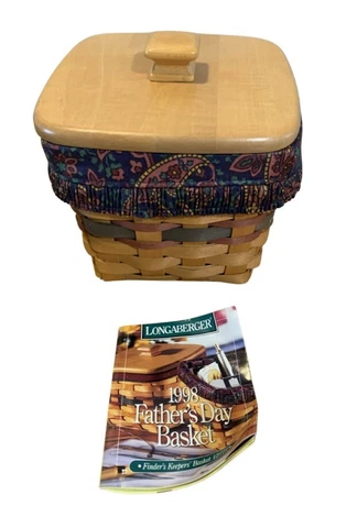Longaberger Basket 1998 Fathers Day Finders Keepers Basket Paisley Liner Divider Cover