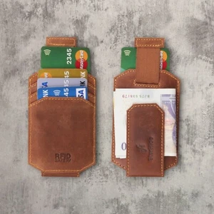 Ultra Delgado Bloqueo RFID Real Envejecido Cazador Cuero Clip Dinero Portatarjetas - Imagen 1 de 8