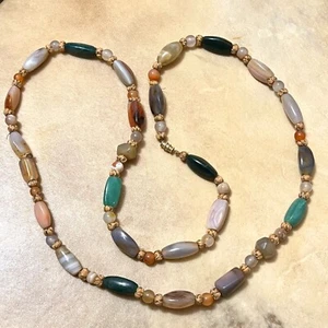 Vintage Multi Stone Beggar Bead Necklace, Aventurine & Quartz Crystal - 36" - Picture 1 of 8