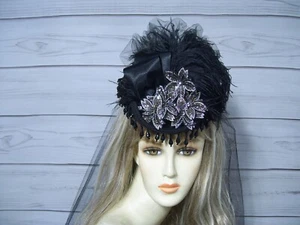 Damen Schwarz Mini Reithut, Reiter, Halloween Hut, 1800er Stil Hut, USA - Bild 1 von 8