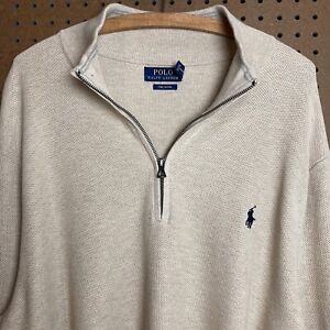 Polo Ralph Lauren Sweater Mens Size 2XL Beige Quarter Zip Pullover Long Sleeve