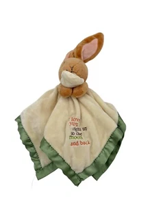 Guess How Much I Love You Bunny Rabbit Lovey Security Blanket Green Satin Clean - Picture 1 of 13