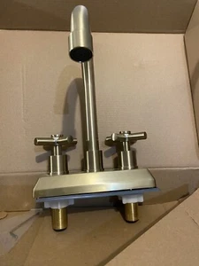 VAPSINT 2 Handle 4 Inch Centerset Lavatory Brushed Gold Bathroom Faucet/ No Hose - Picture 1 of 6