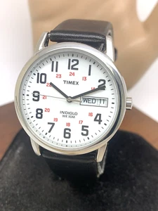 Timex Herrenuhr T2N091 Indiglo weißes Ziffernblatt Quarz silbernes Gehäuse schwarzes Lederband - Bild 1 von 13