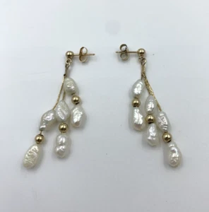 14K Yellow Gold Pearl Chandelier Earrings Lot #2 - Picture 1 of 7