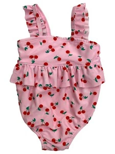 Infant Girls Ruffled Pink Cherry 1pc Baby Swimming Swim Suit - Picture 1 of 1
