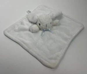 Nuby White Bunny Rabbit Blue Bow Plush Fluffy Security Blanket Baby Lovey Toy - Picture 1 of 6