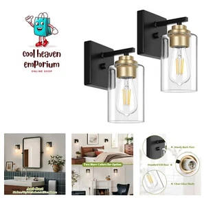 Set of 2 Wall Sconces for Bathroom, Modern Vanity Light Fixtures, Black and G... - Picture 1 of 9