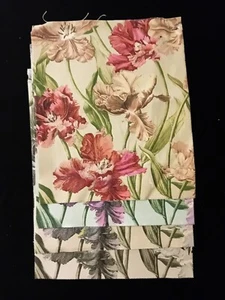 JOB LOT FABRIC SAMPLES Tulips 100% Scottish Linen Rose's Crafts X4 - Picture 1 of 7