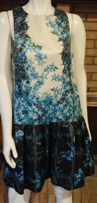 Tibi Sidewalk Blue Floral Drop Waist Back Tie Silk Dress NWT Size 10 - Image 1 of 4