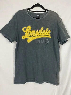 Lonsdale London T Shirt Mens Large Grey Logo Spell Out Flocked Outdoors Adults - Image 1 of 4