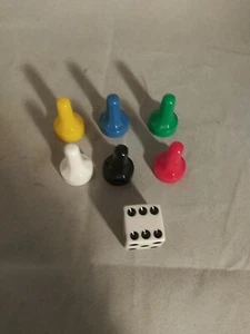 Balderdash Game Pieces 6 Replacement Pawns and 1 Dice 1984 Fast Ship - Picture 1 of 1