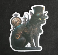 Steampunk Distinguished Black Cat Wearing Gears & Top Hat Sticker 2.5" x 2"